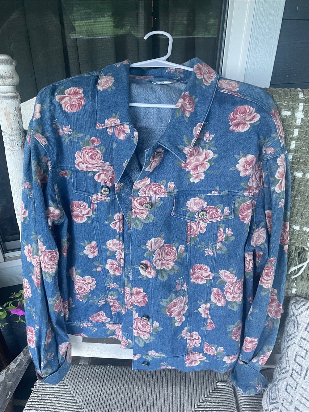 ODDY Denim Jacket with Pink Rose Print